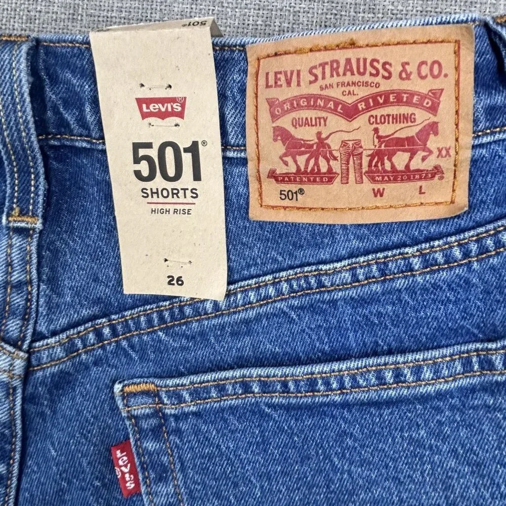 Levis 501 Womens High-Rise Denim Shorts Size 26 Frayed Hem Classic Blue Wash. - Picture 8 of 13